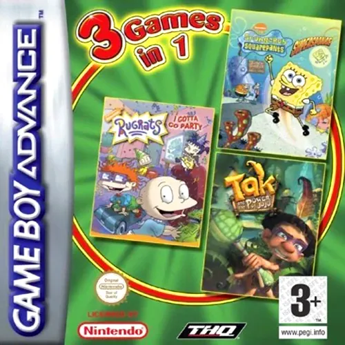 3 Games in 1 - Rugrats - I Gotta Go Party + SpongeBob SquarePants - SuperSponge + Tak and the Power of Juju (Europe) (En+En+En,Fr,De)